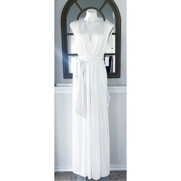 Dress the Population Krista Plunge Neck Side Slit Gown, Ivory, NWT, Size XXL - Picture 5 of 13